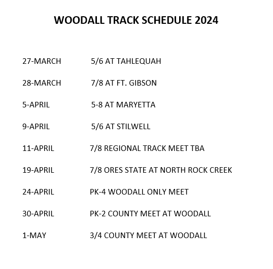 Woodall Spring Track Schedule