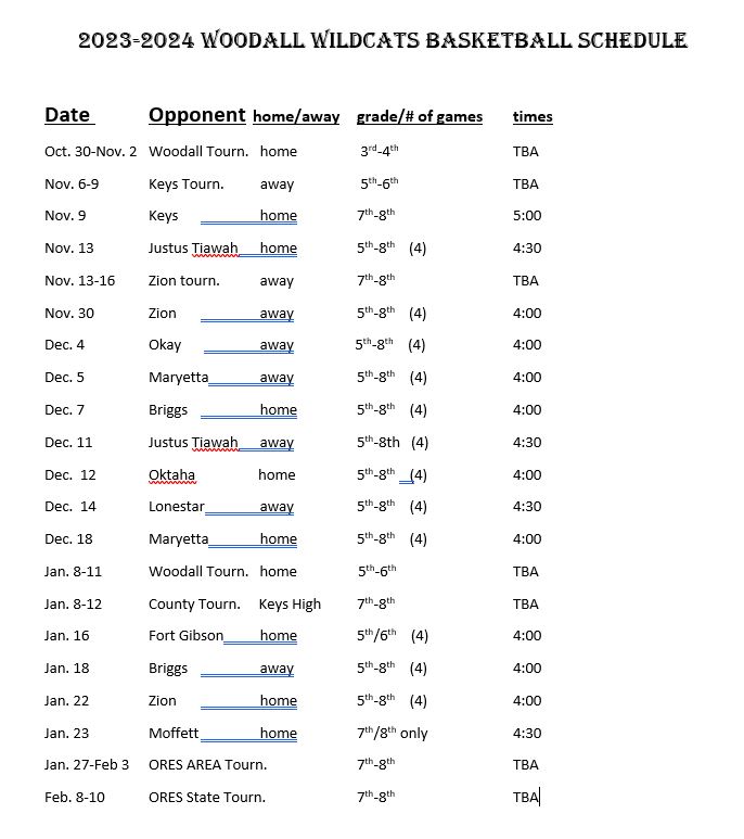 Woodall Basketball Schedule