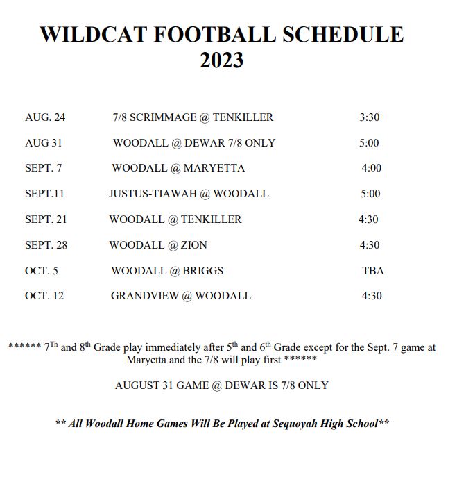 Woodall Fall Football Schedule